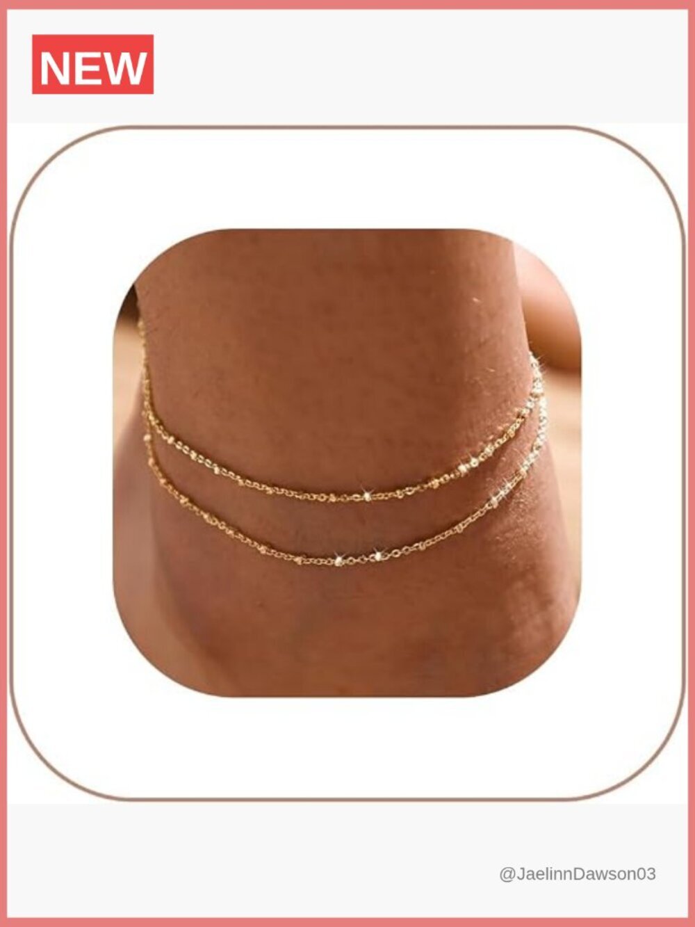 14k Gold Anklet Set, Cuban Link Heart Beads Herringbone Layered Ankle Bracelets